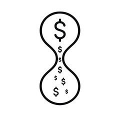 Time is money concept with an hourglass filled with dollar signs, ideal for finance, investment, and business themed design projects.