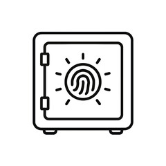 Secure safe deposit box graphic featuring a fingerprint, ideal for financial security and protection themed projects.