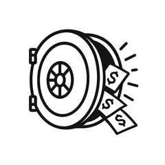 An opened safe door graphic revealing stacks of money with dollar signs, suitable for finance, banking, or business-themed concepts.
