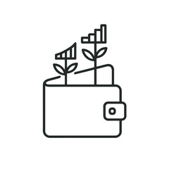 Growing wealth concept with financial growth represented by plants sprouting from a wallet, signaling financial success.