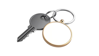 Silver Key And Golden Keychain With Copy Space Isolated Transparent Background