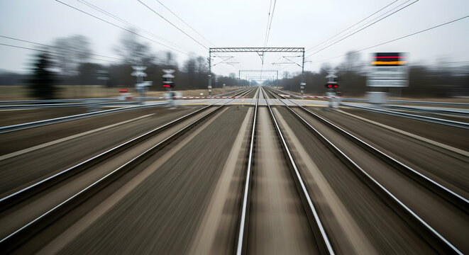 Speeding Rail Perspective Captures Vastness And Motion On A Train Track