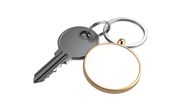 Silver Key And Golden Keychain With Copy Space Isolated Transparent Background - Powered by Adobe