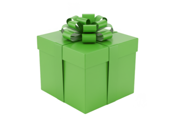 Green Gift Box Present with Ribbon Bow Transparent Background 3D