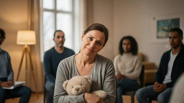 Person Holding Comfort Object in Support Group &ndash; Vulnerability and Safety in Shared Space