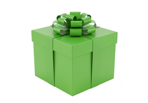 Green Gift Box Present with Ribbon Bow Transparent Background 3D