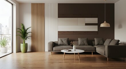 Modern Living Room Interior Design with Sofa and Plants