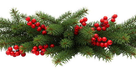 Isolated Christmas Pine Branches with Red Berries Holiday Decoration