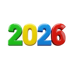 Colorful 3d rendered numbers forming the year 2026 isolated on transparent background