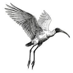 Illustration of Flying Ibis Bird Isolated on White Transparent Background