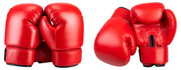  Pair of Red Leather Boxing Gloves Isolated on Transparent Background PNG
