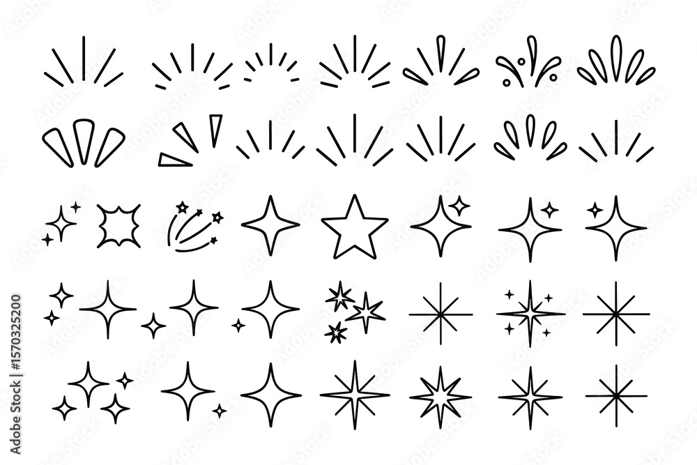 Poster sparkling burst set vector collection of shine effect elements and star shapes