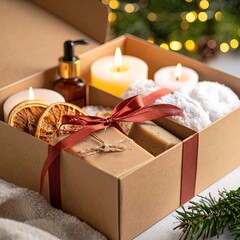 Gift box filled with spa items