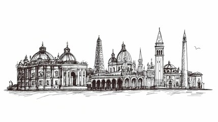 Obraz premium Hand-drawn sketch of a city skyline.