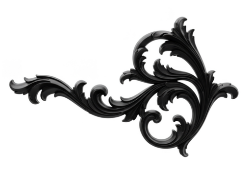 Elegant Black Floral Ornament Scroll Design Vintage Decoration PNG