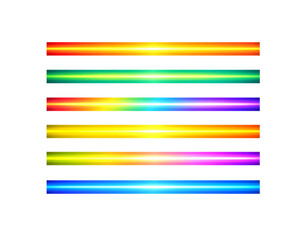 Vibrant Horizontal Light Beams in Spectrum Colors on White Background.