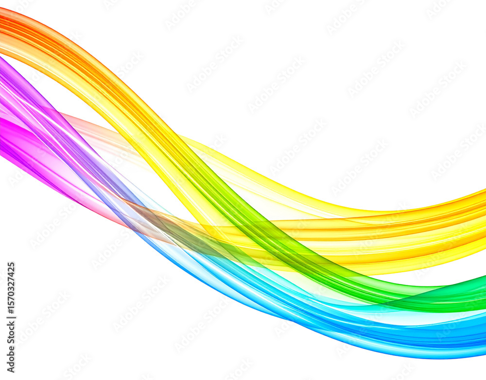 Poster abstract rainbow wave pattern with translucent layers and vibrant colors.