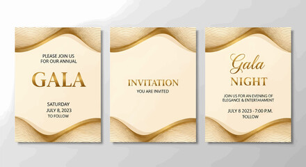 Elegant Cream Invitations with Golden Wavy Line Patterns
