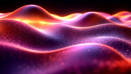 Abstract waves with orange and purple gradient color and glowing particles background - Powered by Adobe