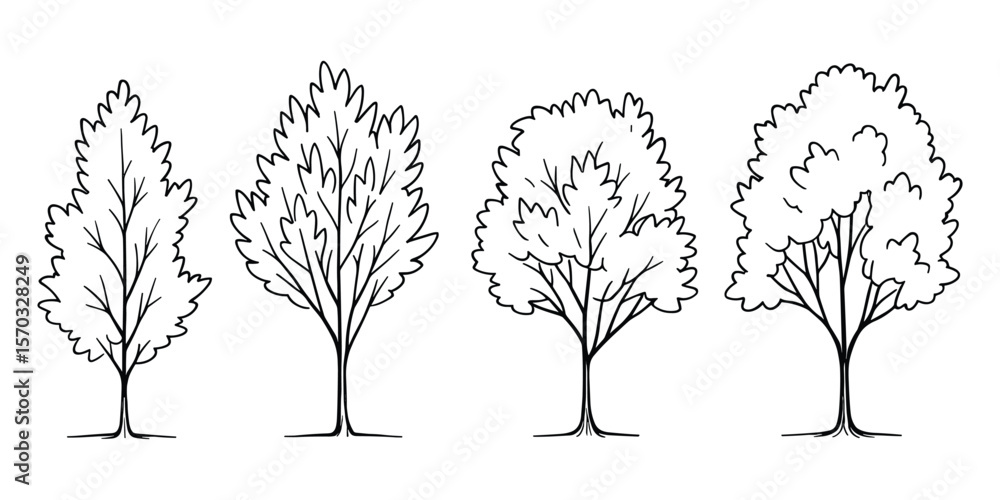 Poster tree set simple forest design element vector graphic isolated nature