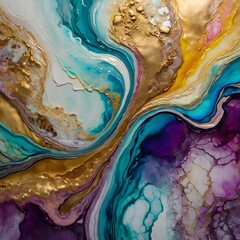 Luxury Abstract Fluid Art with Marble Texture and Gold Accents in Vivid Colors