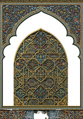 Islamic Golden Ornament Frame with Decorative Arabesque Design Background