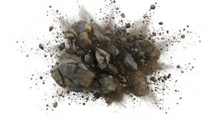 Explosion of Rock Fragments Bursting Debris Abstract Transparent Background