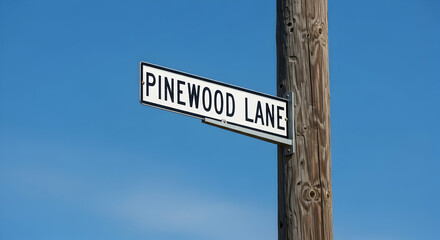 Fototapeta premium Street Corner Featuring Pinewood Lane Sign Against A Clear Blue Sky