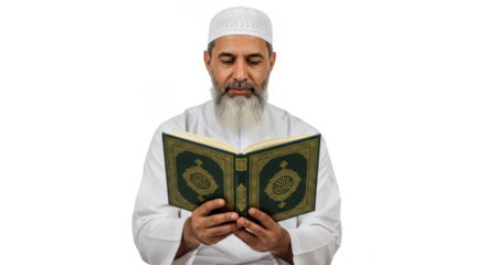Islamic Muslim Man Reads Koran Holy Book Isolated Transparent PNG