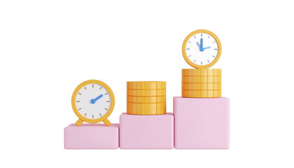 Three Clocks Placed On Pink Platforms Representing Time Management Against A Transparent Background Isolated Transparent Background