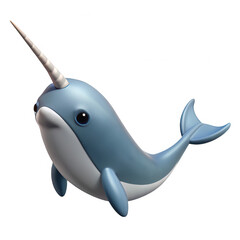 3D Cartoon narwhal isolated on transparent background. use for stickers.