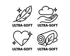 Ultra-Softness Icons Set with Feather, Cloud, Heart, and Rolled Towel Symbols
