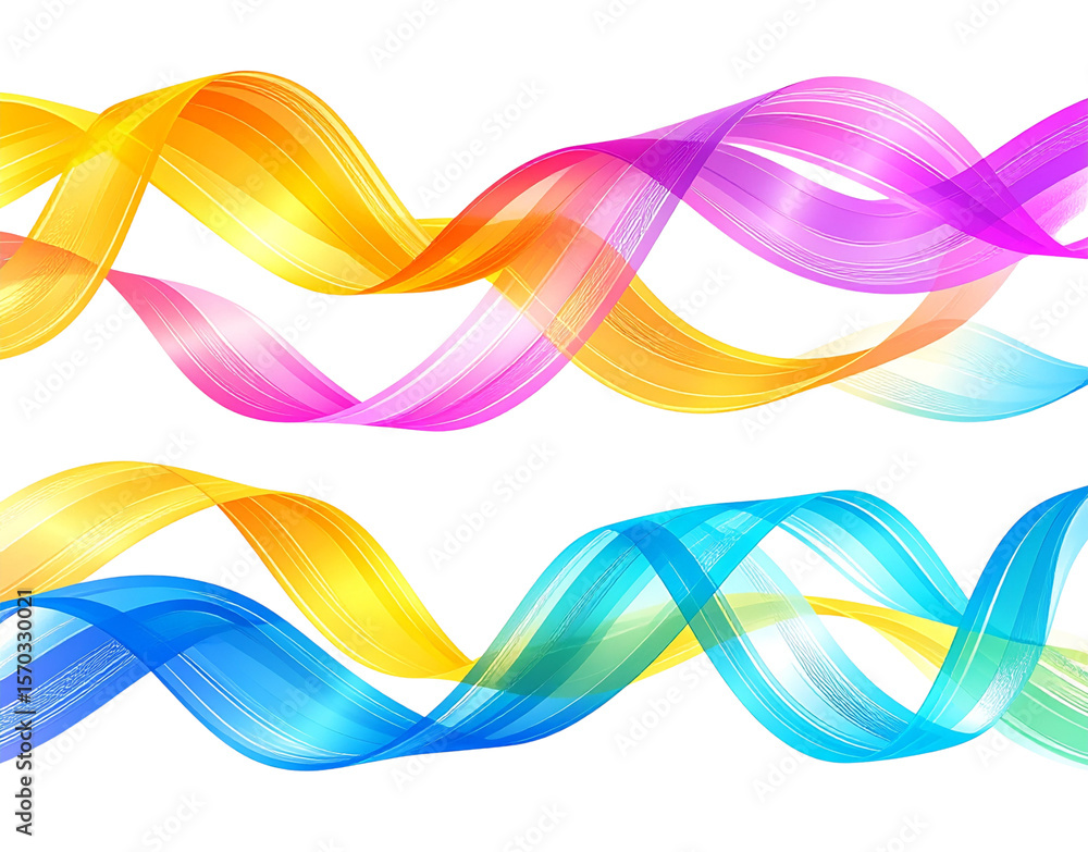 Poster abstract colorful wavy ribbons with gradient effect and white lines.