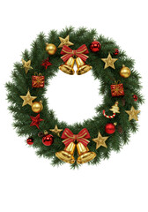 Festive Christmas Wreath with Gold Bells Red Baubles Transparent PNG