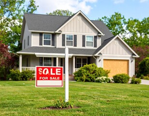 Home for sale sign in front of house