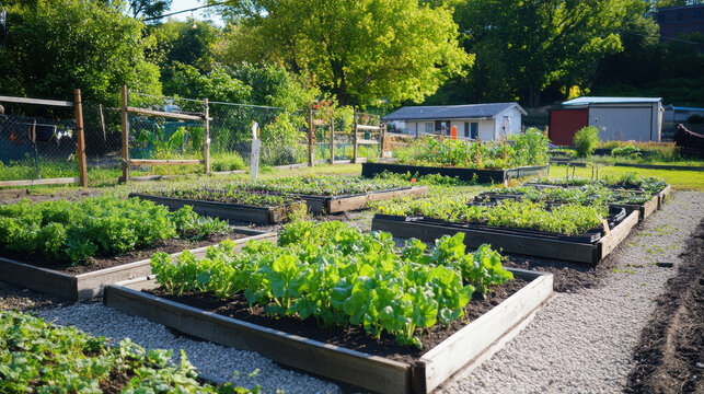 Parents teaching their children how to care for plants in a community garden, with vibrant green plants and a beautiful outdoor setting. —ar 16:9  - Powered by Adobe