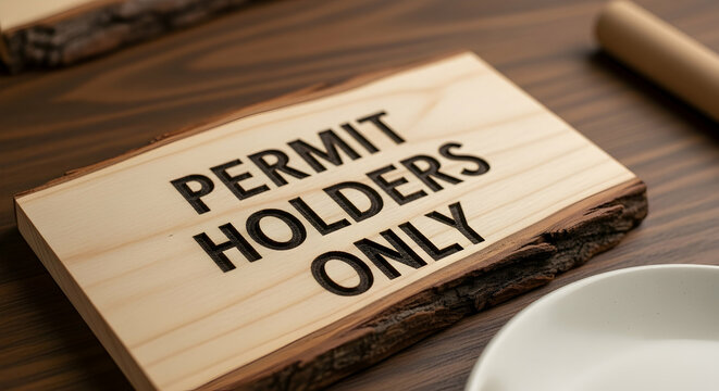 Rustic Wooden Sign For Permit Holders Only Displayed On A Wooden Table