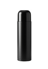 Isolated Black Thermos Bottle Vacuum Flask Metal Shiny and Clean