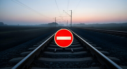 Railway No Entry Concept at Dawn Warning Metaphor Stop Forbiddance