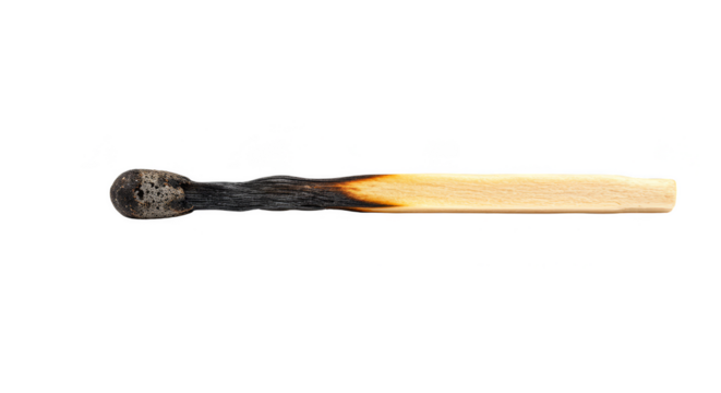 Isolated Burnt Match Wood after Fire Macro Danger on Transparent