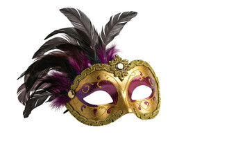 Isolated Carnival Mask with Gold and Purple Feathers Transparent