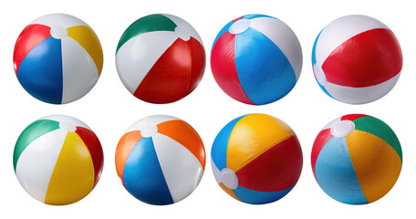 Colorful Beach Balls in a Row for Summer Fun and Beach Activities, PNG bundle collection, Isolated on Transparent Background