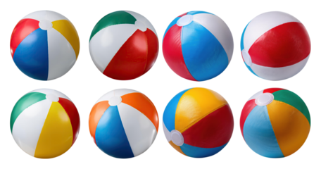 Colorful Beach Balls in a Row for Summer Fun and Beach Activities, PNG bundle collection, Isolated on Transparent Background