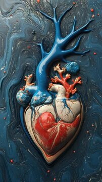 A painting of a heart with two birds on it