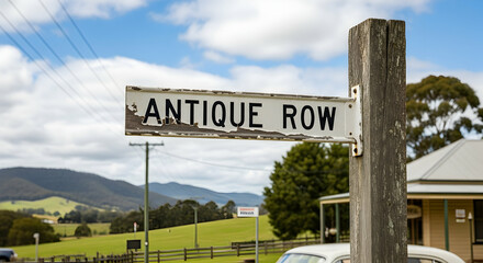 Obraz premium Scenic Antique Row Sign In Rural Landscape With Vintage Charm And Nostalgia