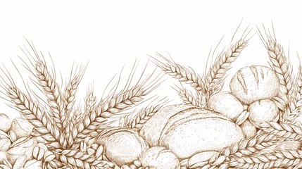 Detailed illustration of bread and wheat.
