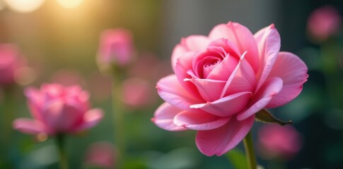 Obraz premium Close-up of a delicate pink flower bud, lush and vibrant Ideal for Mother's Day card , delicate, background, summer