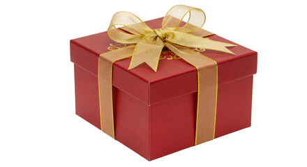 Obraz premium Isolated Gift Box with Golden Bow and Ribbon Red Shiny