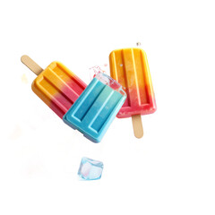 Vibrant Ice Popsicles In Yellow Red And Blue Hues with Transparent Background