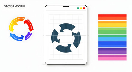 Recycling Arrows On Digital Tablet And Gradient Colored Bar Illustration